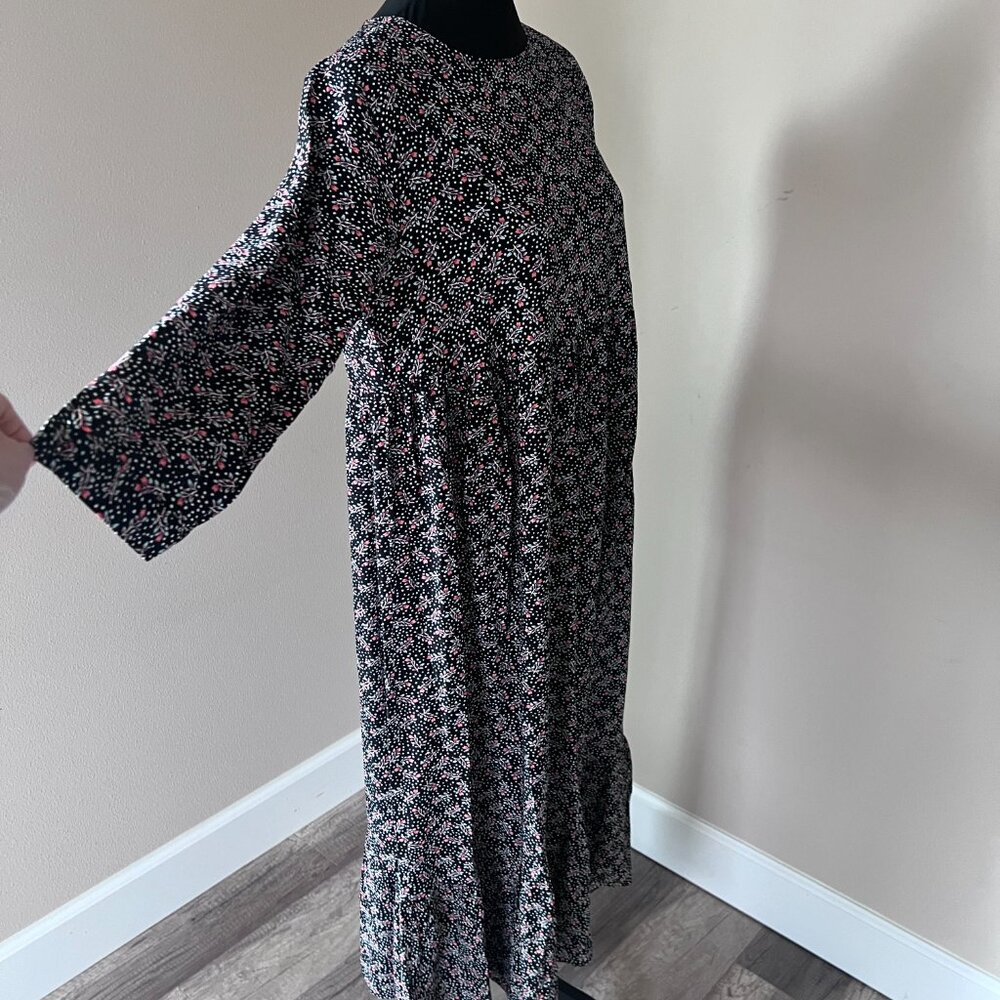 Ann Taylor LOFT Women's Long Sleeve Floral Midi Dress - Size S - Black Floral - Picture 4 of 9